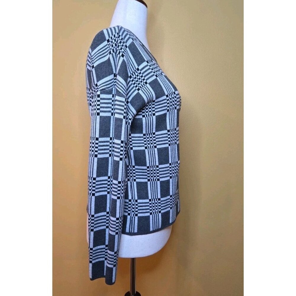 Lety And Me‎ Womens Geometric Size Large Sweater Grey Black Rayon Mod 70s EUC - Picture 3 of 9